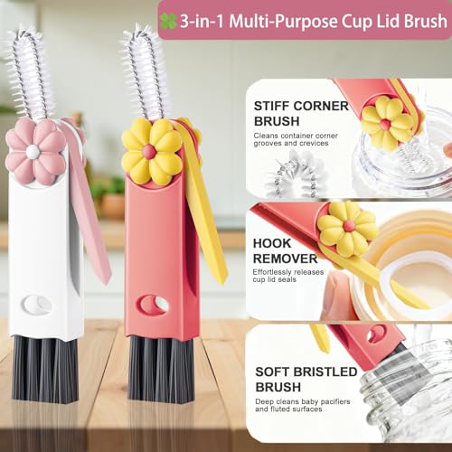 Cup Lid Gap Cleaning Brush, 3 in 1 Cup Lid Brush, Multifunctional Water Bottle Cleaning Brush, Home Kitchen Crevice Brush Tools for Tiny Cup Lid Detail, Bottle Tight Spaces Cup(3 PCS) - view 2