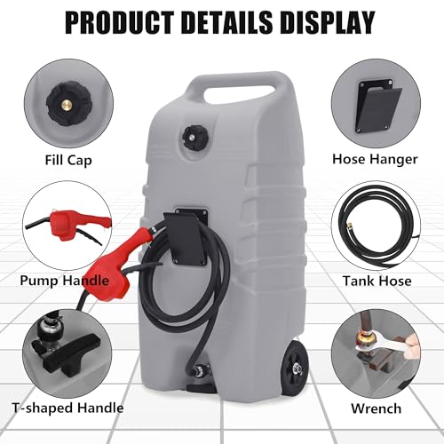 Fuel Caddy, 14 Gallon Portable Gas Fuel Tank Container with LE Fluid Transfer Siphon Pump and 10ft. Delivery Hose, Diesel Storage Can On-Wheels for Cars, Lawn Mowers, ATVs, Boats -Gray - view 2