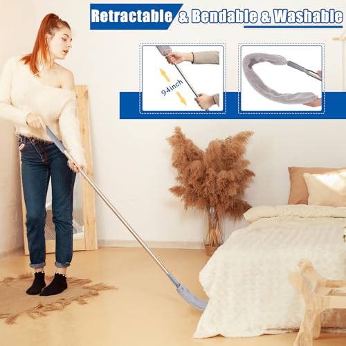 Feather Duster Set (4 Pieces), 30-100 inch Microfiber Retractable Gap Duster for Cleaning Ceilings, Furniture Refrigerators and Under Sofas - view 4