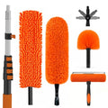 30FT Reach High Ceiling Duster Kit, Window Cleaning kit with 5-24FT Extension Pole, Fan Duster for Ceiling Fan Blades, Microfiber Feather Duster, Rotatable Window Squeegee and Cobweb Duster