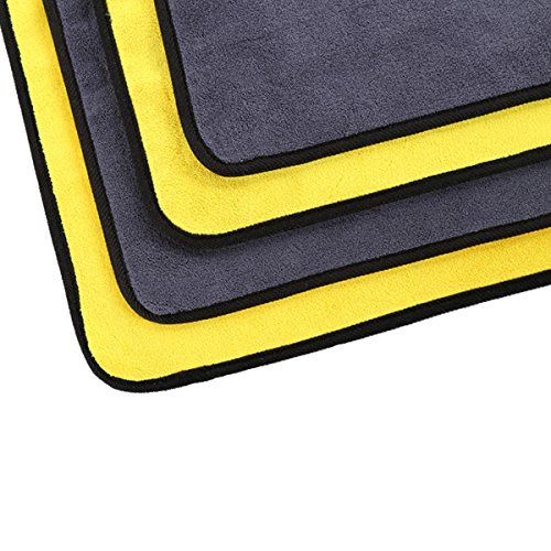 Ultrasoft, Large, Thick and Quick Drying Car Microfiber Cleaning Towel 800GSM Polishing Waxing Auto Detailing Towel Cloth (6pack,16 x 16inches) (Grey-Yellow) - view 3