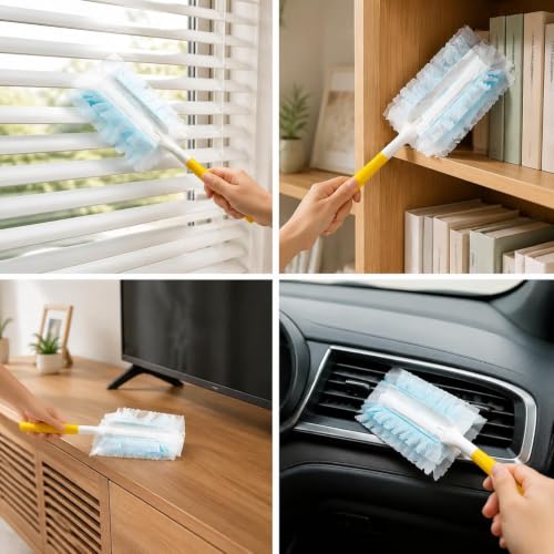 Duster Refills, 20-Pack Electrostatic Microfiber Replacement Heads Compatible, Blue Dusting Refills for Blinds, Furniture, Car and Office, Refills Only, No Handle - view 6