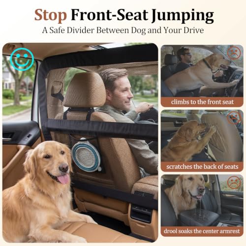 Dog Car Barrier for Cars SUVs Trucks – 50" Wide Pet Divider for Back Seat & Cargo Area, Heavy-Duty Metal Frame with Chew-Proof Transparent Mesh, Universal Fit Car Dog Gate for Travel Safety - view 3
