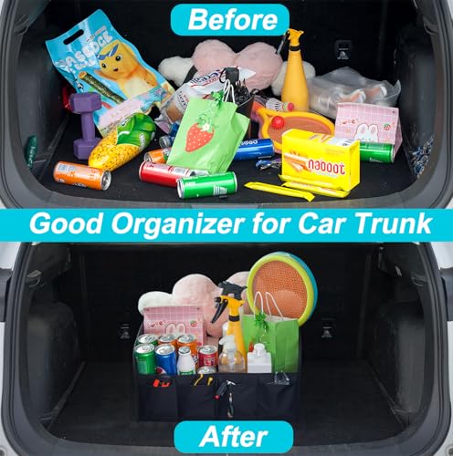 Trunk Organizer For Suv & Sedan,Car Organizers and Storage, Waterproof Collapsible & Adjustable Straps,35L Sturdy Car Organization for Car Accessories, Tools,Sundries,2 Compartment（Black） - view 5