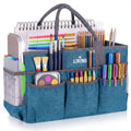 Large Art Supply Storage Tote Bag With Mesh Pockets, Green