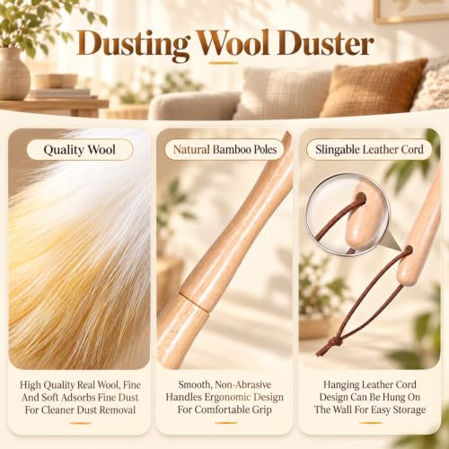 Lambswool Duster for Cleaning with Wooden Handle, Soft Feather Dusters - view 7