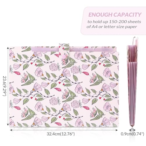 Accordion File Organizer, Floral Expanding File Folders with 5 Pockets, Cute Document Organizer for Paper Bills Receipt Storage, School Office & Hospital Supplies Letter/A4 Size Light Purple - view 5