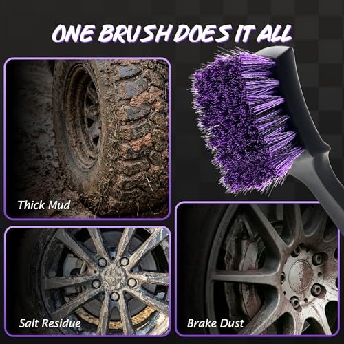 Pro Tire Cleaning Brush, Gentle Stiff Mixed Bristles,Short Handle - view 5