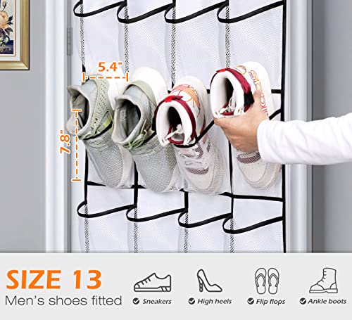 Over The Door Shoe Organizer 24 Large Mesh Pockets, White - view 3