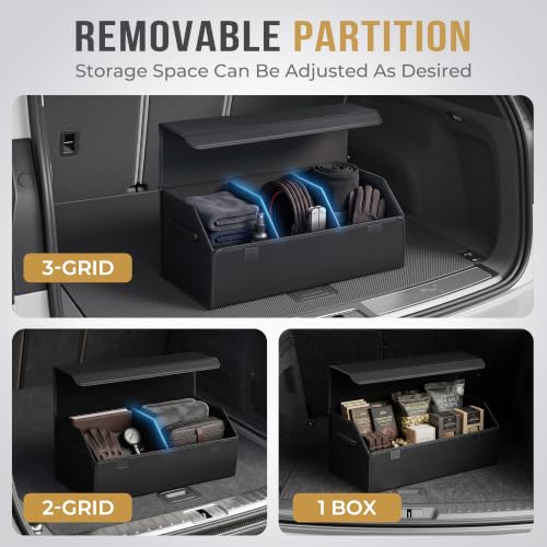 Car Trunk Organizer for SUV & Sedan - Magnetic Lid, Large Capacity PU Leather Waterproof Foldable Storage Box, Adjustable Dividers and Side Handles, Tools, Snacks & Auto Accessories, 29.5"x13"x11.4" - view 4