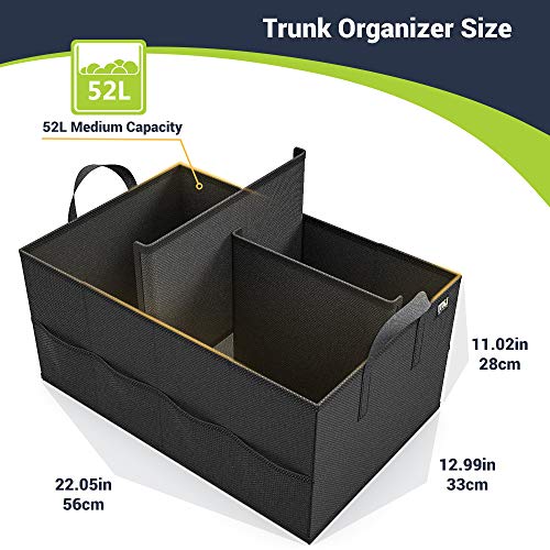 Trunk Organizer for Car, Car Organizer, 8 Mesh Pockets Trunk Organizer for SUV, Non-Slip Bottom, Storage Organizer for Sedans, Van, Jeep, Grocery, 2 Compartments, Black 22"x13"x11" - view 2
