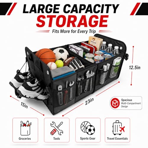 Car Trunk Organizer for SUV, 75L XL Collapsible Cargo Storage with Removable Dividers, Non-Slip Bottom, Tie-Down Straps, Heavy Duty 600D Oxford for Groceries, Tools & Car Accessories - view 3