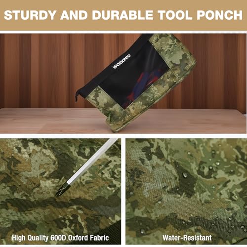 12" Tool Pouches with Zipper, Heavy-Duty Small Tool Bag, Utility small tool pouch for Tool Organizers and Storage, Mini Tool Bag, 3 Pack, Camo - view 4