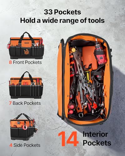 Tool Bag, 19.1 Inch, 33-Pocket Portable Large Tool Box Organizer Storage, Toolbox with Water-Resistant Base, Zipper, Adjustable Shoulder Strap Toolbag, for Men Women Dad Husband Fathers Day - view 2