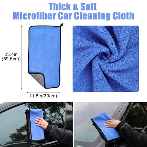62" Microfiber Car Wash Brush with Long Handle Car Washing Mop Kit Mitt Sponge Car Cleaning Supplies Duster RV Washing Car Brushes, 1 Chenille Scratch-Free Replacement Head (Blue&Yellow) - view 7