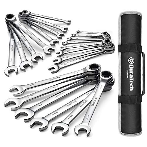 22-Piece Ratcheting Wrench Set, Combination Wrench Set, Metric&SAE