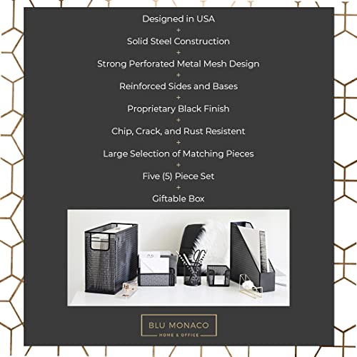 Black Desk Organizer Set | 5-Piece Metal Office Supplies Collection with Hanging File Organizer, Magazine Holder, Pen Cup, Sticky Note Holder & Letter Sorter | Workspace Organization - view 3