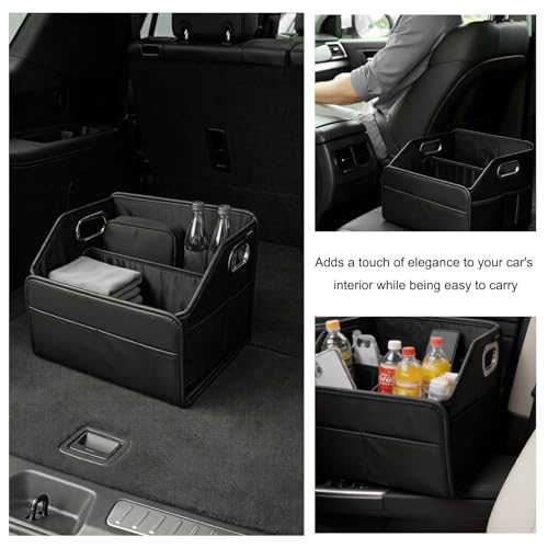Car Storage Organizer, Large Capacity Foldable Car Caddy Basket with Metal Handle & Movable Divider, Multi-Pocket Trunk Organizer Front Back Seat Storage Box for Most Cars - view 4