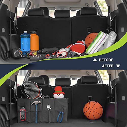 Trunk Organizer for Car, Car Organizer, 8 Mesh Pockets Trunk Organizer for SUV, Non-Slip Bottom, Storage Organizer for Sedans, Van, Jeep, Grocery, 2 Compartments, Black 22"x13"x11" - view 6
