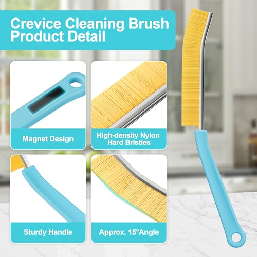 4 Pack Crevice Cleaning Brush, Turquoise Hard Bristle Grout Brush, House Cleaning Supplies, Magnetic Gap Cleaning Brush for Kitchen, Bathroom, Window, Toilet, Multifunctional Cleaning Tools - view 6
