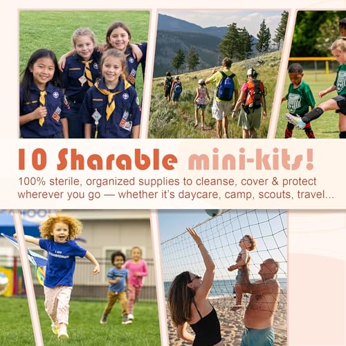 Bulk Mini First Aid Kit 10 Pack | Individual Travel Pouches with 25 Sterile Wound Care Essentials | for School, Classroom, Day-Care, Backpack, Sports, Car, Diaper Bag, Party Favors - view 6