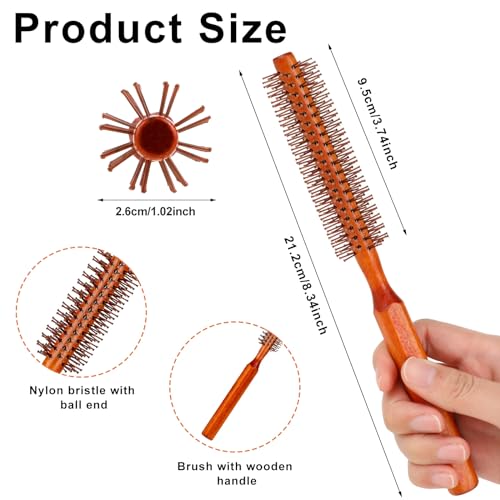 Mini Quiff Roller Brushes, 2 PCS Portable Curling Brushes with Wooden Handle and Nylon Bristles for Blow Drying, Styling Short or Thin Hair - view 2