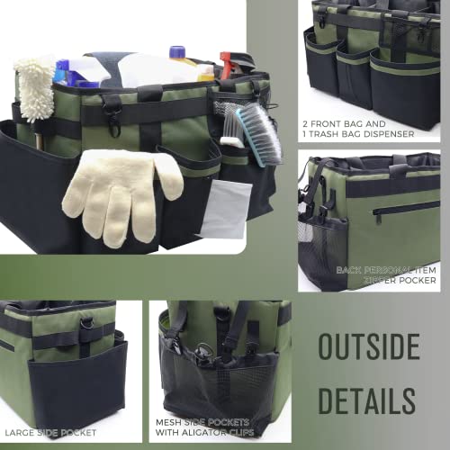 Wearable Cleaning Caddy Organizer with Handle & Shoulder Straps for Housekeepers, Under Sink & Car Cleaning Tool Organizer Bag with 4 Foldable Dividers (Green) - view 3