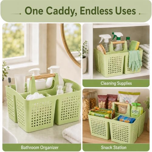 Portable Shower Caddy Basket with 3 Compartments and Handle, Grass Green - view 7