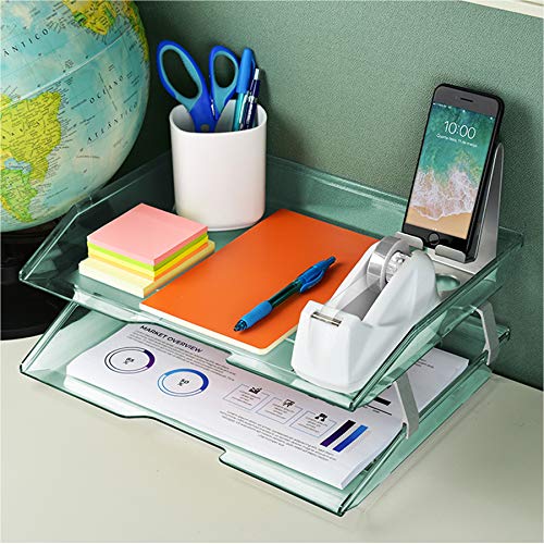 Facility 2 Tier Letter Tray, Side Load, Letter Size/A4, Desktop File Organizer, Plastic (Clear Green Color) - view 3