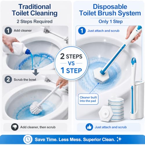 Disposable Toilet Brush Set with 2 Holders, Wands & 60 Refills - view 2
