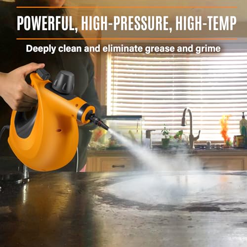 Handheld Steam Cleaner for Home Use, Multi-Purpose All Natural Steam Cleaner with 11pcs Accessories, Multi-Surface Steamer for Deep Cleaning Kitchen Bathroom Grout Tile Window Sofa Car (Orange) - view 2