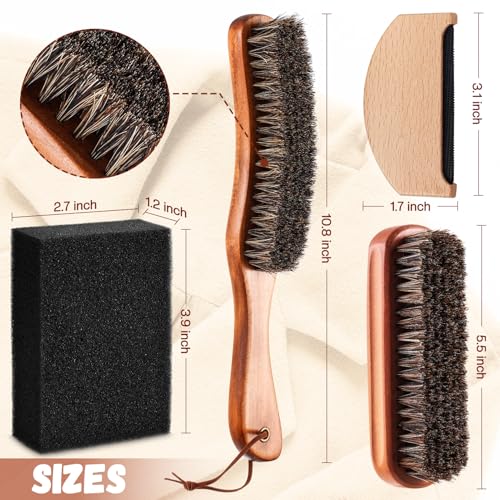 4 Pcs Horsehair Felt Hat Brush Kit with Cleaning Sponge Cowboy Clean Hat Wood Fedora Hat Cleaning Set Baseball Cap Lint Brush Remove Dust for Hair Furniture Suits Clothes(Style D) - view 3