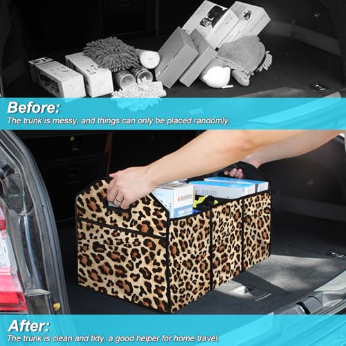 Classic Leopard SUV Car Trunk Organizer Accessories 50L Collapsible Car Storage Bag 3 Compartment Caddy Waterproof Foldable - view 3