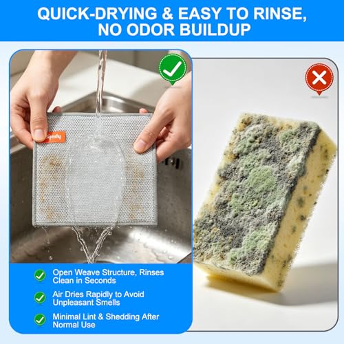 Non Scratch Wire Dishcloth, Metallic Fiber Cleaning Cloths - 12+1 Pcs Mixed Set 3-Layer & Microfiber Wire, for Dishes, Sinks & Pans (7.87x7.87 Inches) - view 5