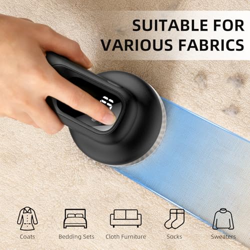 Fabric Shaver, Lint Remover Rechargeable with 3 Speeds, 6 Leaf Blades, Digital LED Display to Remove Fuzz Lint Balls for Clothes, Furniture, Sweater and Couch (Black) - view 2