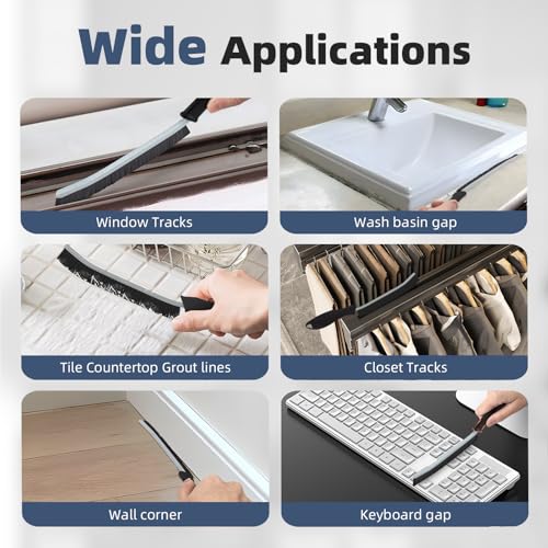 Hard Bristle Crevice Cleaning Brush - Cleaning Supplies - Grout Cleaning Brushes for Household Use - Crevice Cleaning Tool for Bathroom, Home and Kitchen (5, Black) - view 6