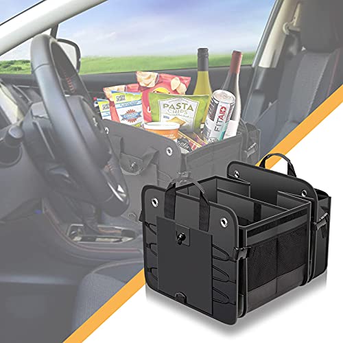 Car Trunk Organizer with Lid & Removable Leakproof Cooler Bag，Foldable Cover,Large Trunk Organizers,Multi-Compartment Collapsible Cargo Storage Organizer for SUV,Van,Truck,Sedan(3 Compartments,Black) - view 3