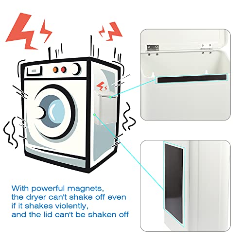 Magnetic Laundry Storage, Large Metal Lint Holder Bin with Lid for Laundry Room, Space-Saving Trash Container Hanging on Dryer, Washer or Wall Mount Trash Bin (White) - view 3