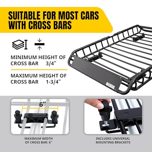 Steel Roof Rack Cargo Basket, 46" x 36" x 4.5" Roof Top Carrier, Universal Fit for Cars, SUVs, Vans, and RVs, 150 lb Capacity, Weather-Resistant Easy-Install Cargo Storage (70115) - view 5