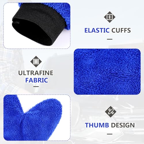 6 Pcs Car Wash Mitts Microfiber, Blue, Grey, 9.84 x 7.87 Inch - view 3