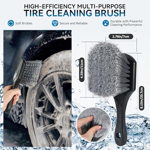 Tire Brushes for Cleaning Tires, Car Wheel Brushes for Cleaning Wheels, Rim Cleaner Brush for Car Detailing, Premium Wheel Cleaner Brush Kit Safe for Cars, Trucks, SUVs, RVs, Motorcycles - view 2