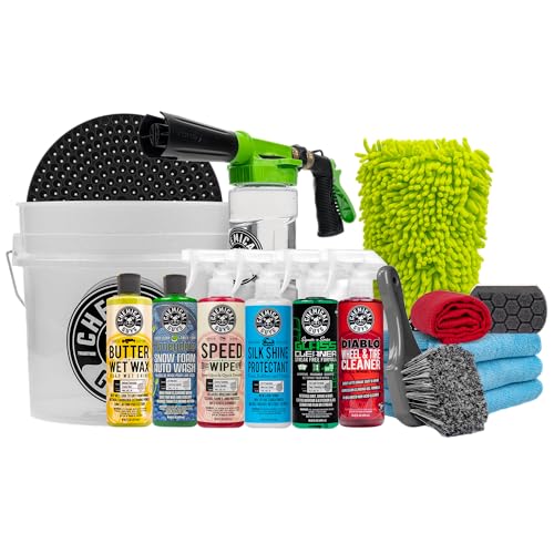 16-Piece Car Cleaning Kit Arsenal Builder with Foam Cannon for Garden Hose, Bucket and (6) 16 oz Car Care Cleaning Chemicals (Works w/Garden Hose)