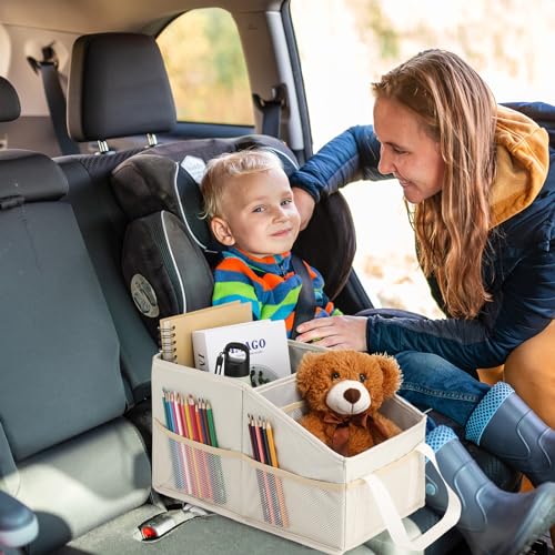 Passenger Seat Organizer, Collapsible Car Storage for Console Front/back Seat with Multi-pockets Car Caddy Organizer Suv Truck for Kids Adults Accessories(Beige,2 Compartments) - view 4