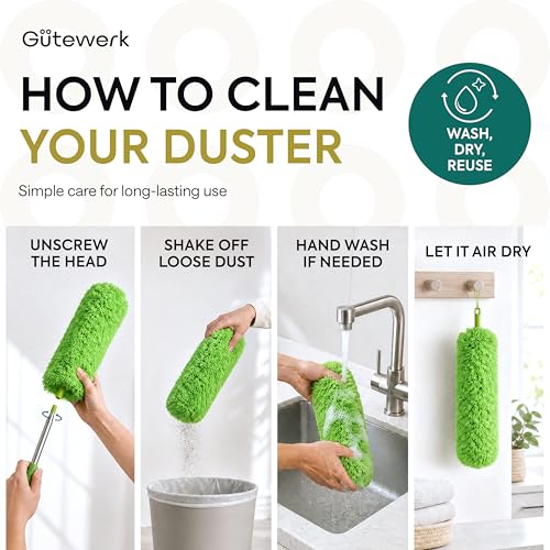 Extendable Microfiber Duster, 360° Bendable Head, 55 Inch Green - view 6