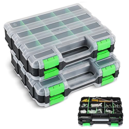 2 Pack Small Parts Organizers, 34-Compartments Double-Sided Tool Box
