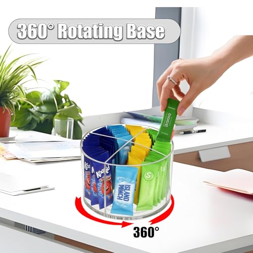 360° Spinning Drink Packet Organizer, Clear BPA-Free Plastic 4-Section Clear Storage for Coffee, Sugar & Drink Mixes | Stackable Kitchen & Pantry Container - view 2