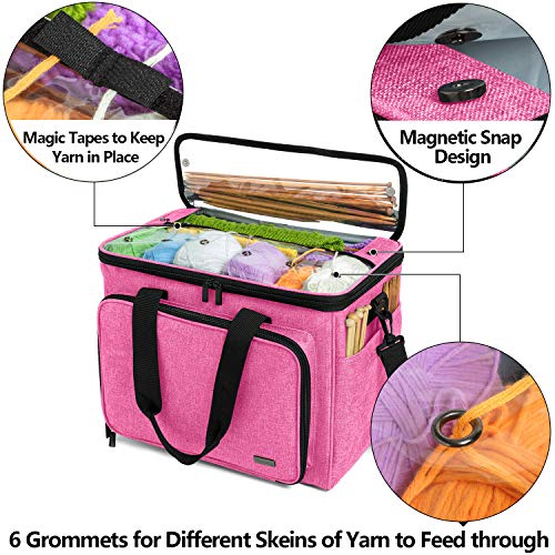 Knitting Bag, Yarn Storage Organizer Crochet Bag Tote, Pink - view 2