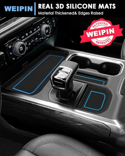 For 6PCS Refreshed Models 2022-2026 Silverado/Sierra 1500 & 2024-2026 Sierra 2500 3500 Console Liners-[3D High-Edge Liquid Silicone] Cup Holder Mats, Full Console w/Bucket Seats ONLY - Blue - view 3