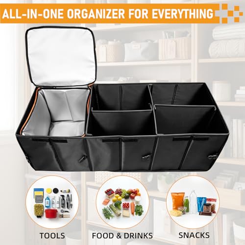 90L Large Car Trunk Organizer with 30L Removable Leakproof Cooler Bag, Collapsible Storage Bin with Lid & Dividers, Heavy Duty Accessories for SUV Sedan, Ideal for Grocery Camping Road Trip - view 6