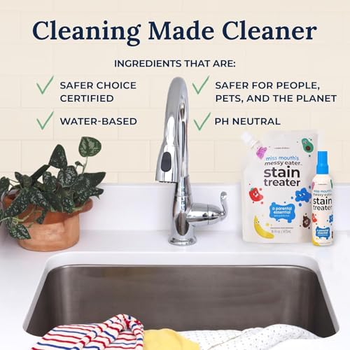 Messy Eater Stain Treater Bundle, 16oz Spray Bottle and 32oz XL Refill Pouch - Laundry Stain Remover for Clothes - Baby Feeding Essentials - Works on Carpet and Upholstery - 2 Pack Kit - view 7